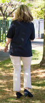 Back view navy short sleeve top