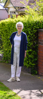 Front view long open cardigan  Navy
