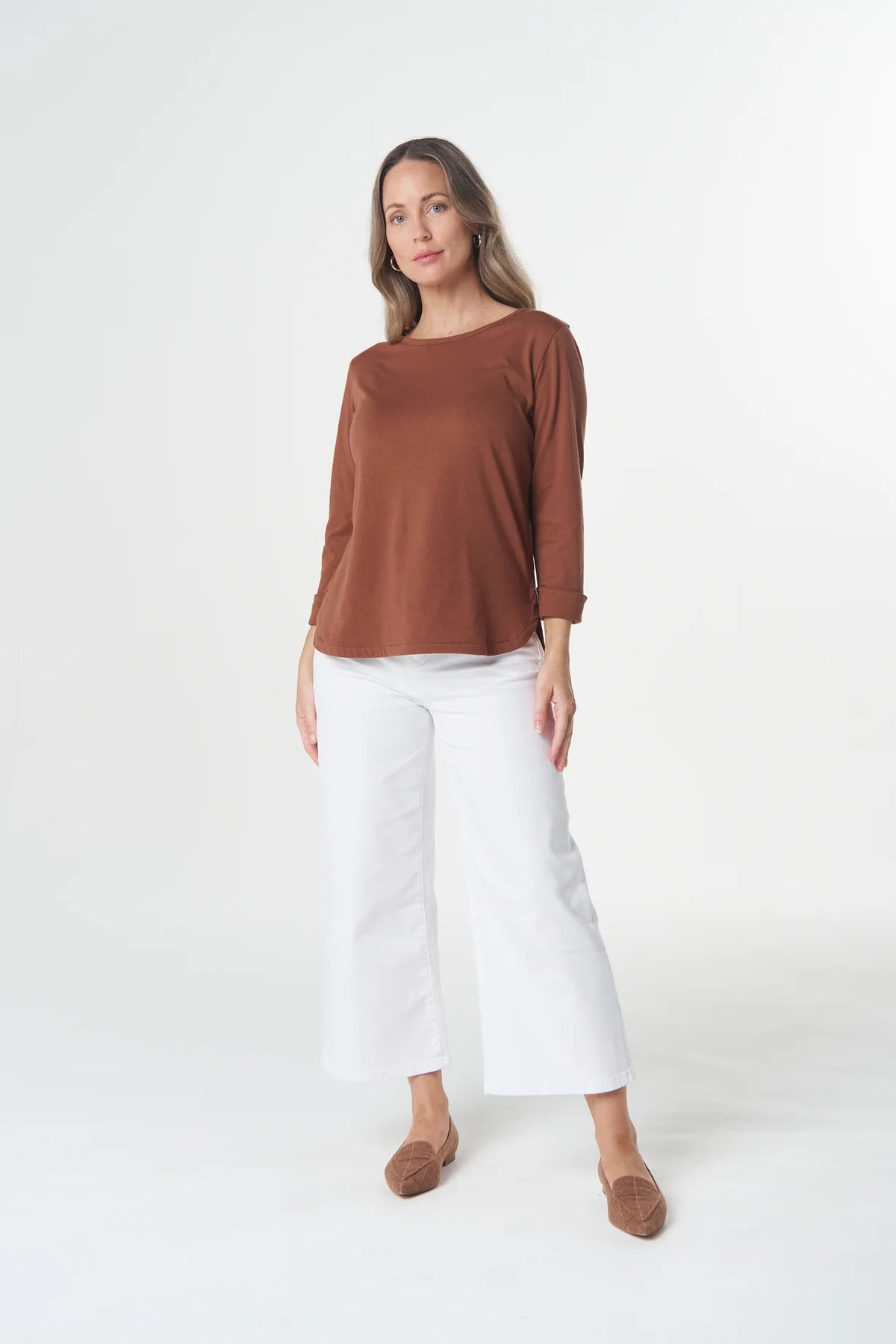 Pima Cotton Crew Neck 3/4 Sleeve Tee
