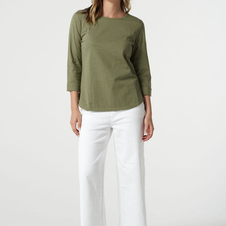 Pima Cotton Crew Neck 3/4 Sleeve Tee