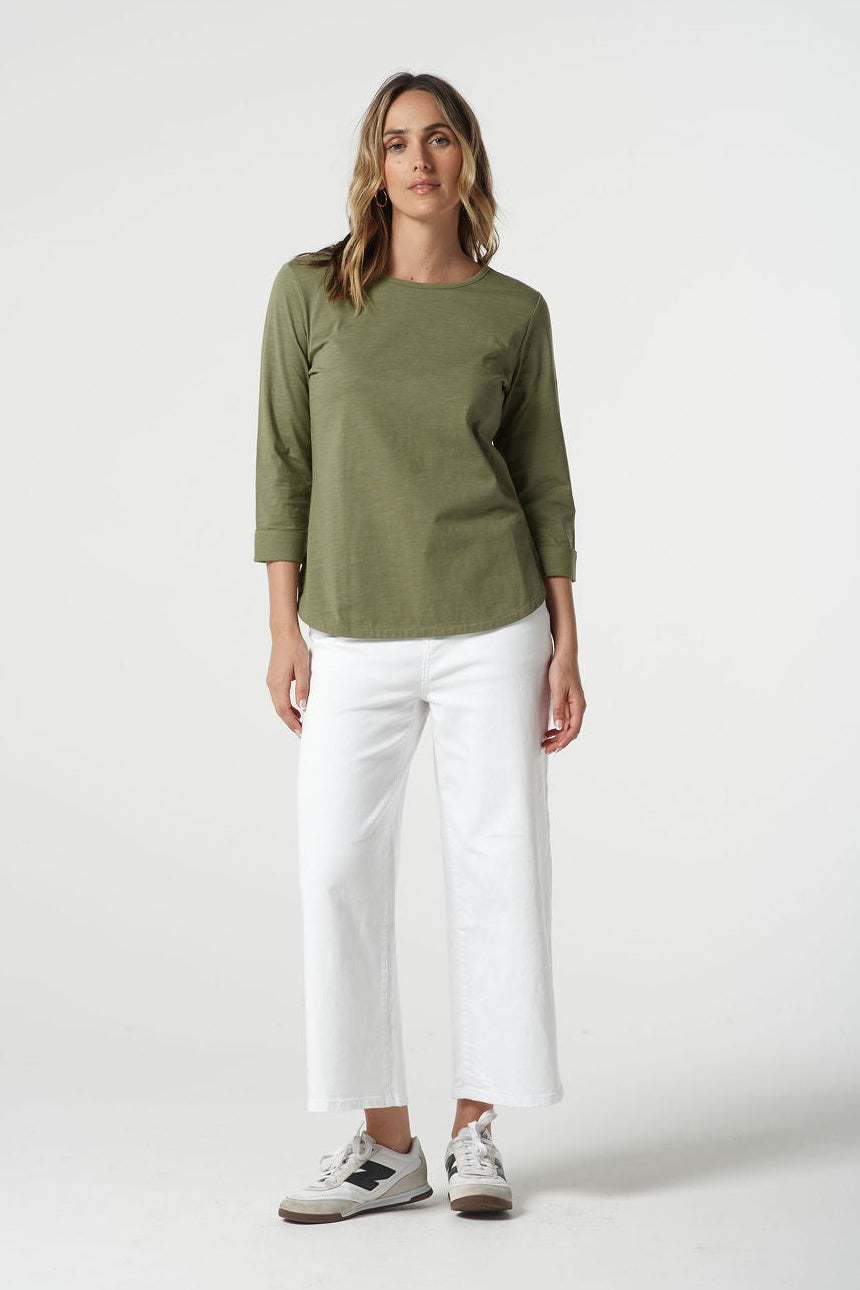 Pima Cotton Crew Neck 3/4 Sleeve Tee