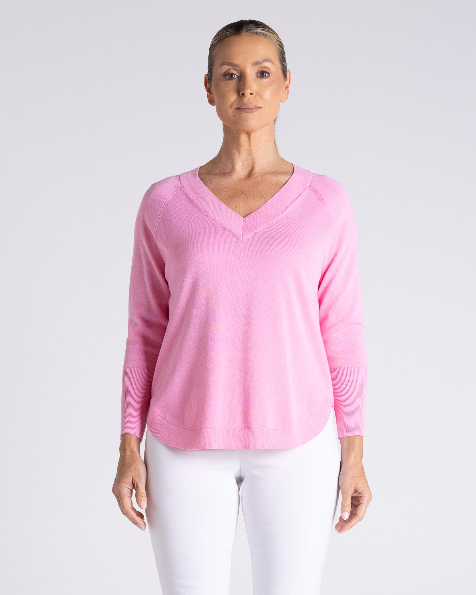 Raglan V  Neck With Scoop Hem
