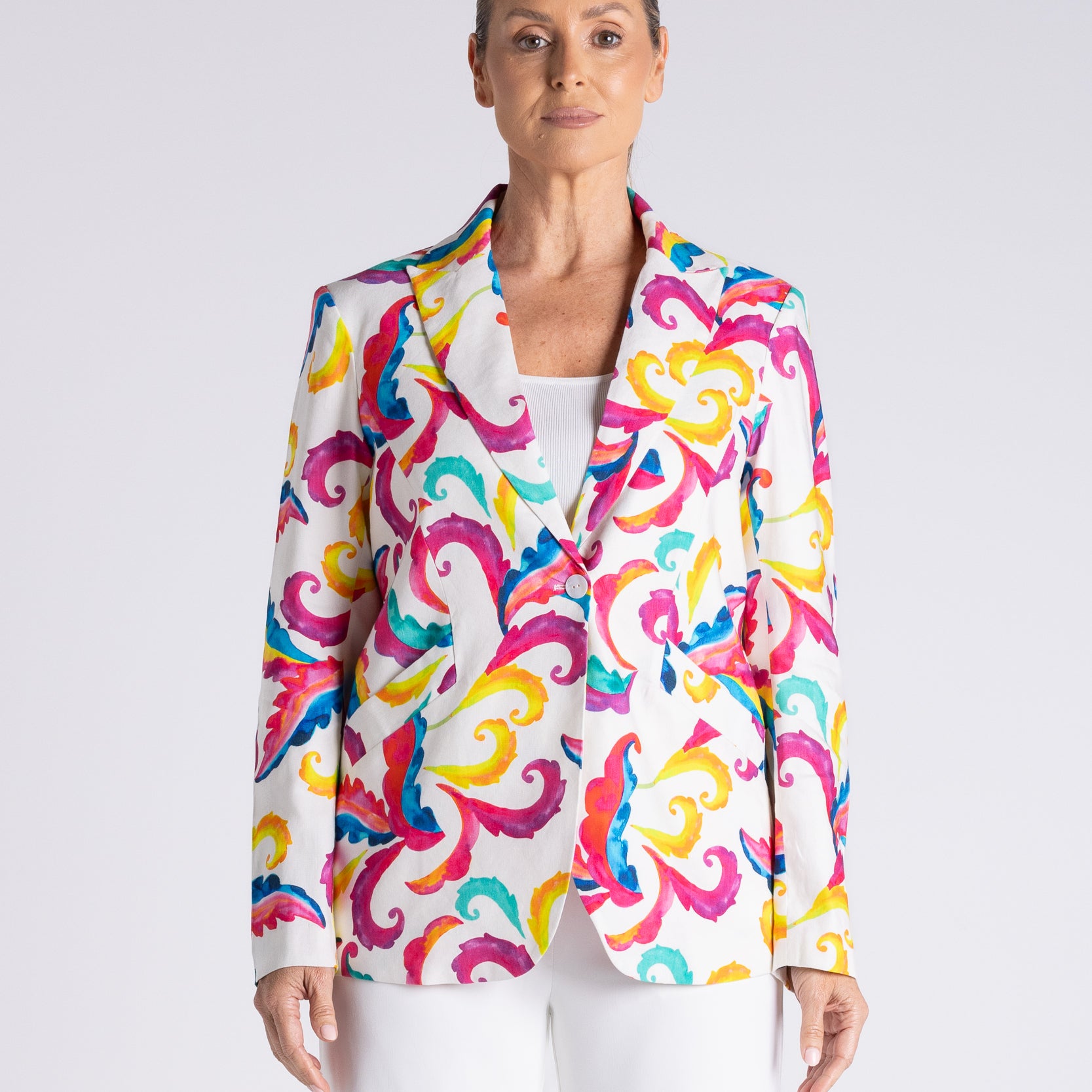 Carnival Print Blazer by Two-Ts - front view