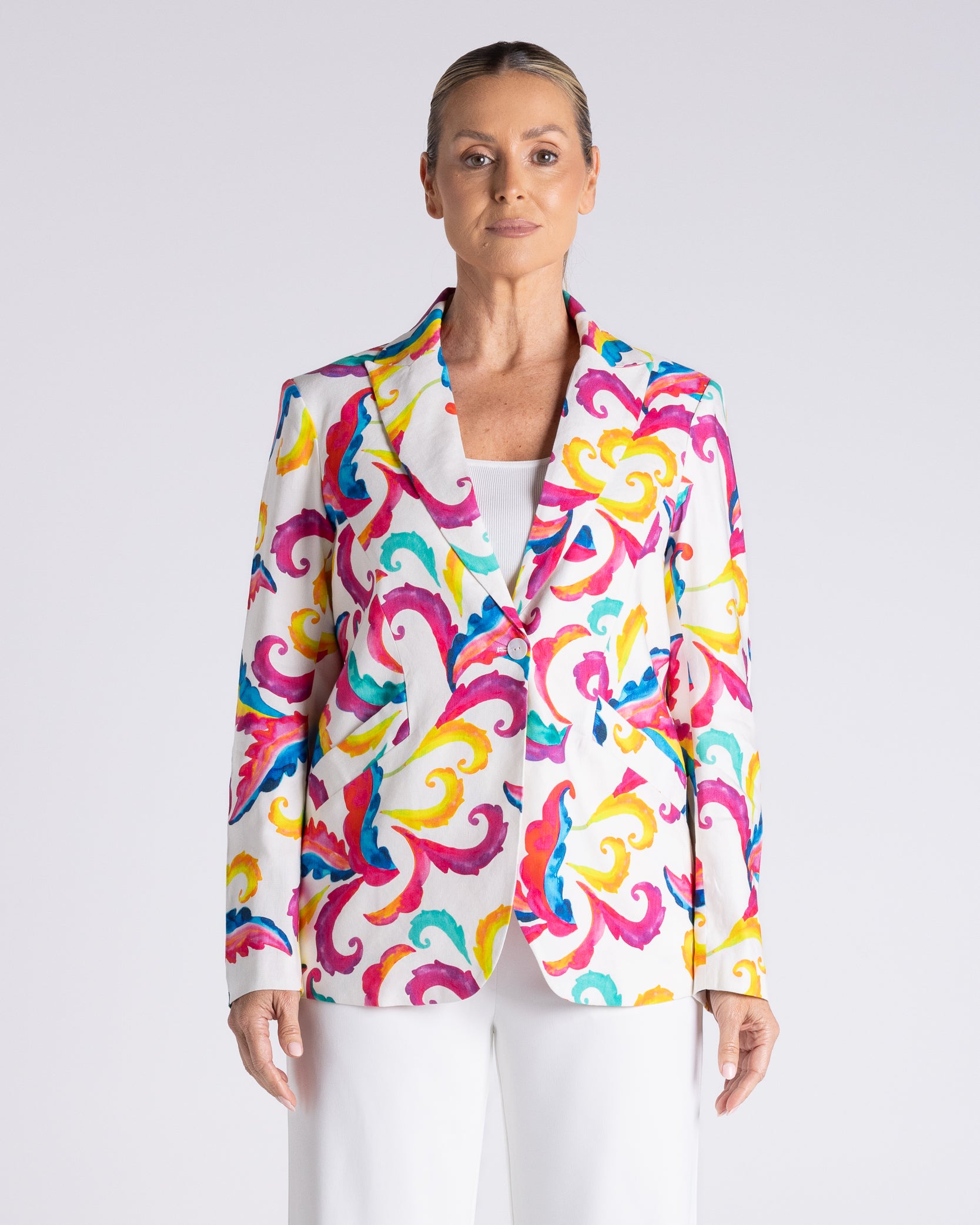 Carnival Print Blazer by Two-Ts - front view