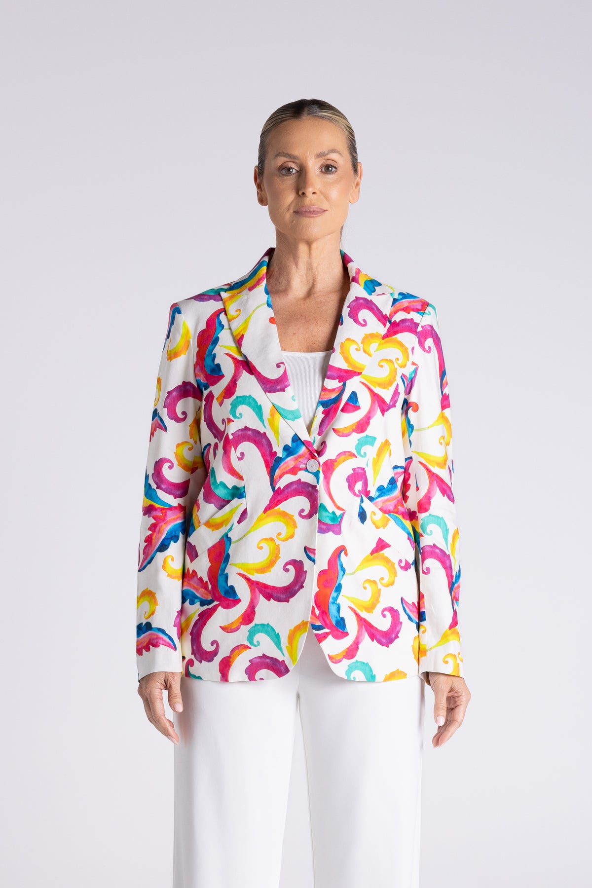 Carnival Print Blazer by Two-Ts - front view