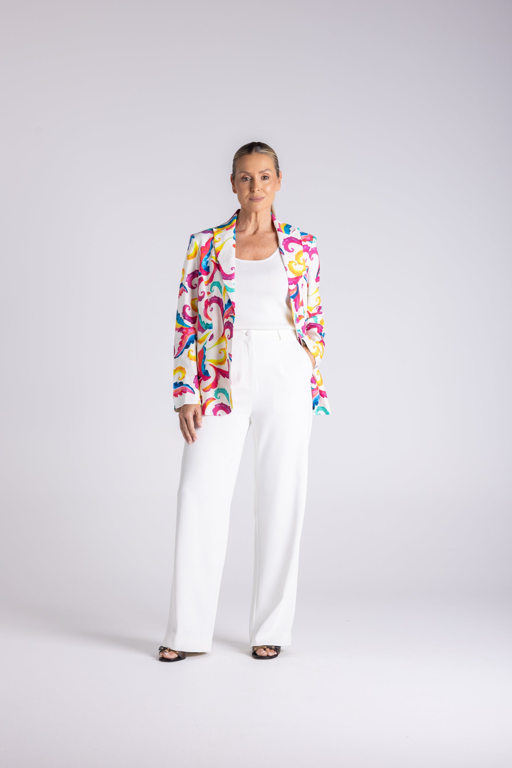 Carnival Print Blazer by Two-Ts - front view