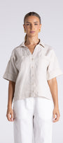 Straw Short Sleeve Shirt by Two-Ts in Straw - front view