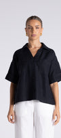 Navy Short Sleeve Shirt by Two-Ts in Black   front view