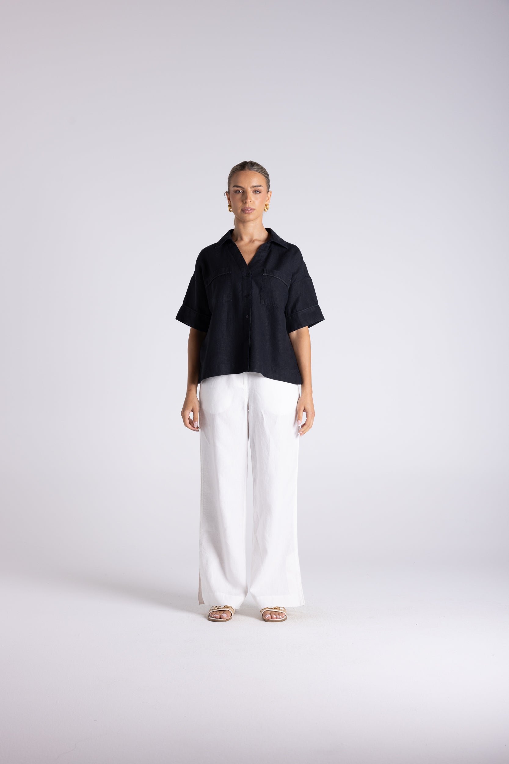 Olivia Short Sleeve Shirt by Two-Ts in Black - front view