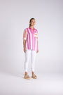 Candy Stripe Oversize Shirt by Two-Ts in Pink Orange Stripe - front view
