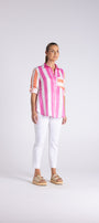Candy Stripe Oversize Shirt by Two-Ts in Pink Orange Stripe - front view