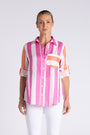 Candy Stripe Oversize Shirt by Two-Ts in Pink Orange Stripe - front view