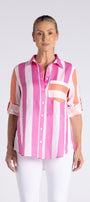 Candy Stripe Oversize Shirt by Two-Ts in Pink Orange Stripe - front view