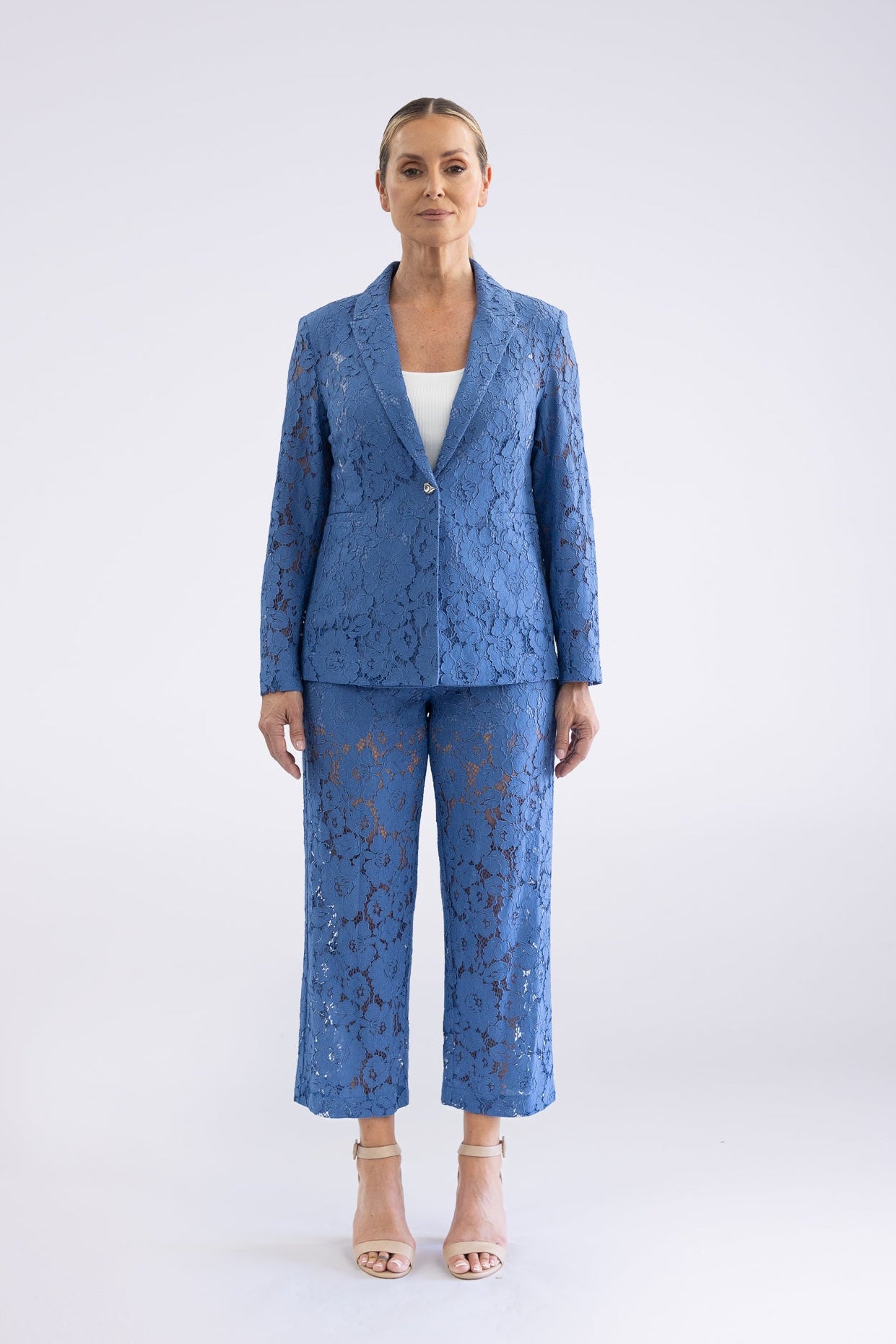 Lace Blazer by Two-Ts in Cobalt - front view