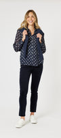 "Gordon Smith Harper Slim Leg Cord Pant in Navy — high rise pull-on corduroy"