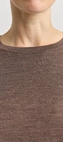 Close-up of a brown sweater with a neutral background