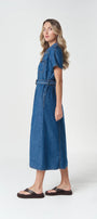 Side View of blue denim dress