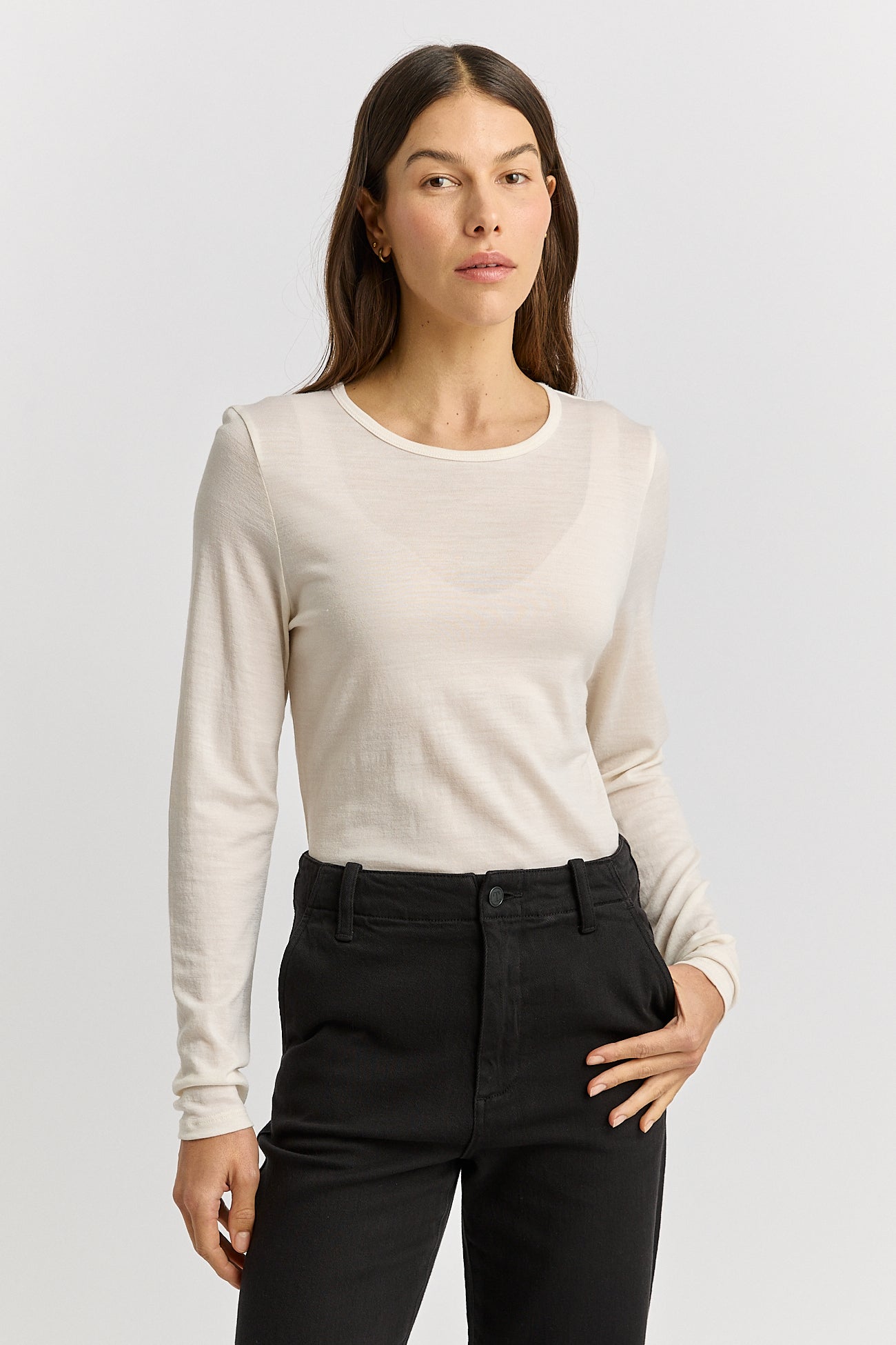 warm white crew merino Tee front image