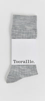 Grey sock 80% merino, 18% nylon for strength, and 2% spandex for performance. Easy care, Machine Washable