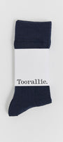 Navy blue socks 80% merino, 18% nylon for strength, and 2% spandex for performance. Easy care, Machine Washable