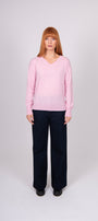 "Bridge & Lord Izzy V Neck Pullover in Tea Rose  merino cashmere blend"