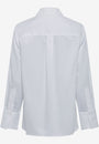 Bsck view white long sleeve collared shirt.