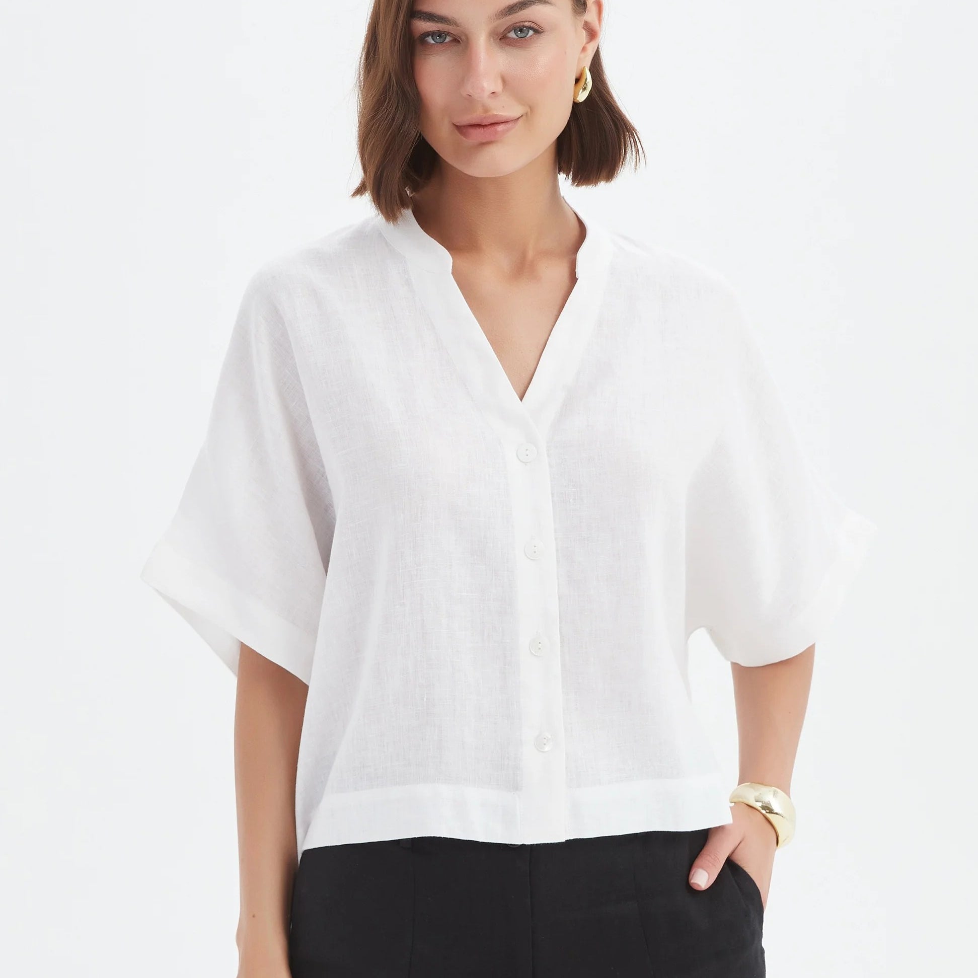 Boxy Button Linen Shirt