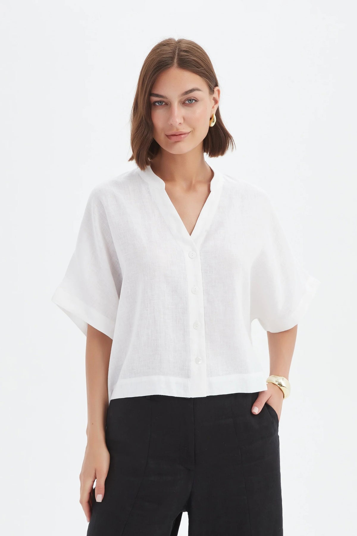 Boxy Button Linen Shirt