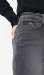 Close up dark grey jeans .