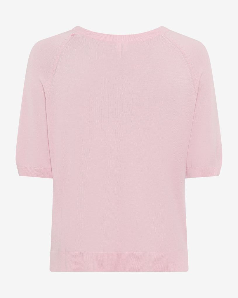 Pink blouse with short sleeves Back view.