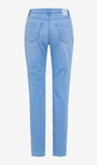 Light blue denim jeans shown from the back, featuring classic five-pocket styling and a straight-to-slightly-relaxed leg, on a plain light gray background.