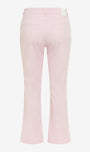 Light pink cropped flare jeans shown from the back, featuring a button fly and back pocket details, on a plain white background.
