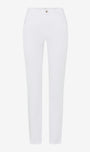 White slim-fit cropped pants shown flat against a light gray background.