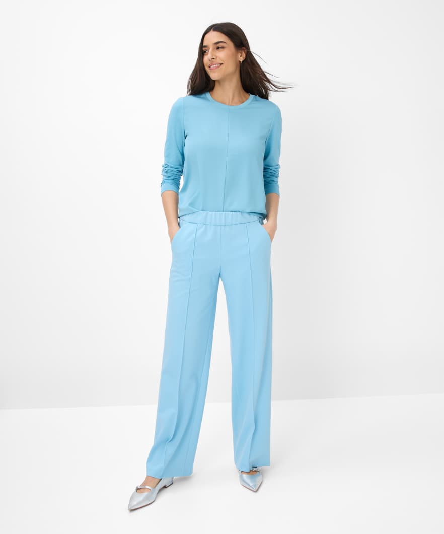 "BRAX Clara Long Sleeve T-Shirt in Blue — 47% Cotton 47% Modal soft everyday top"