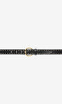Black leather belt with gold buckle 