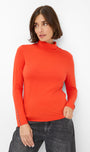 Front view  an orange turtleneck sweater 