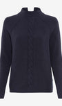 Navy blue sweater with cable knit pattern 