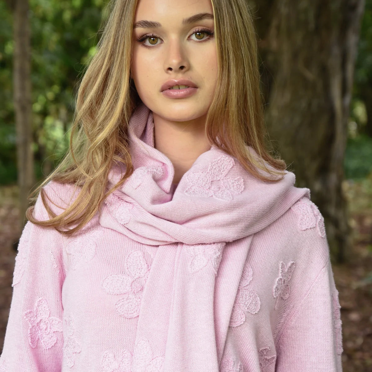 "Coop by Trelise Cooper Wrap Around Scarf in Pink — Flower Factor knit wrap"
