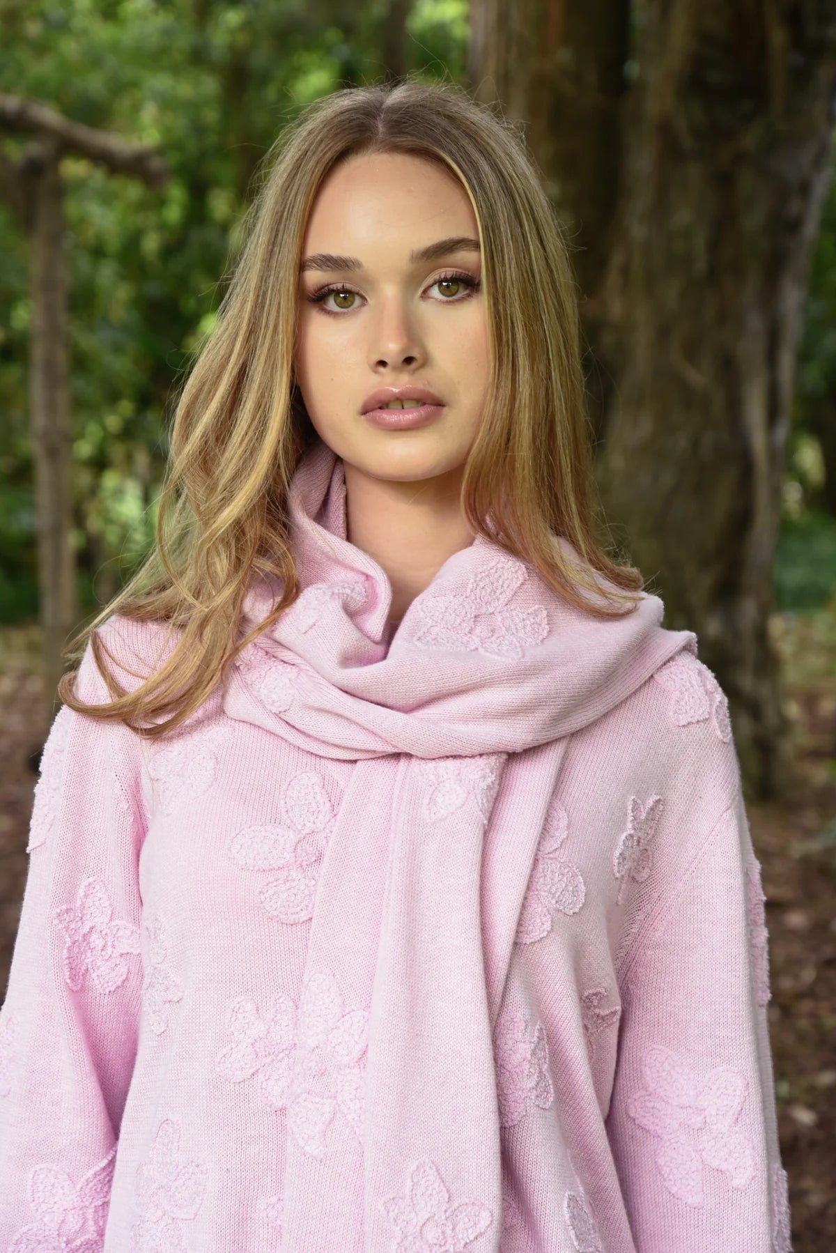 "Coop by Trelise Cooper Wrap Around Scarf in Pink — Flower Factor knit wrap"