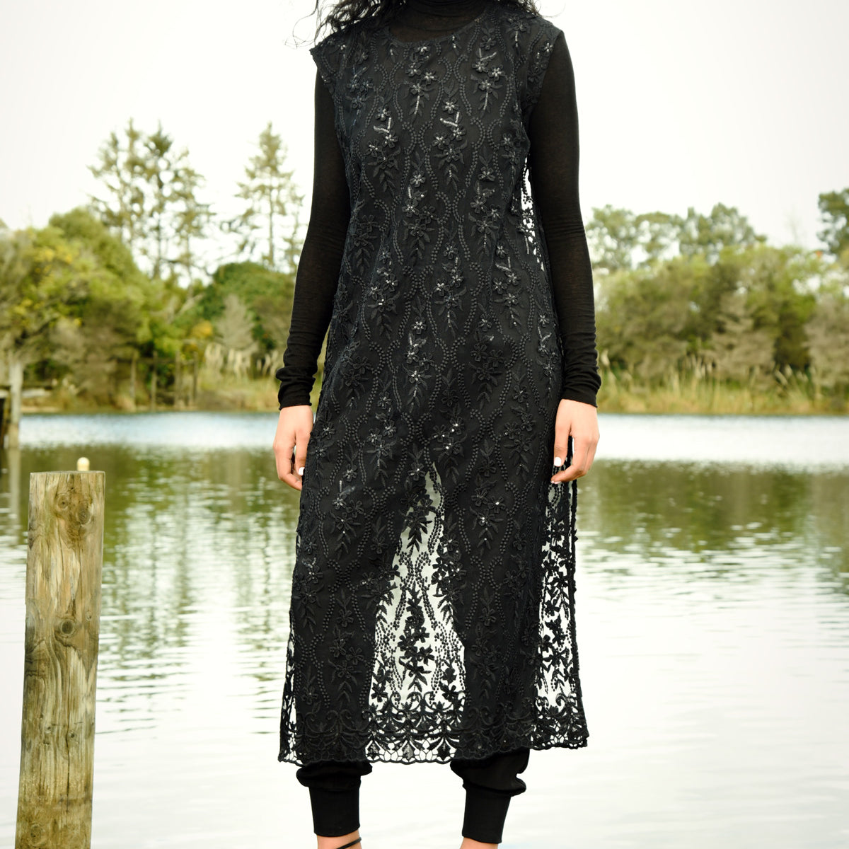 "Curate by Trelise Cooper Lustre for Life black sequined lace column dress"