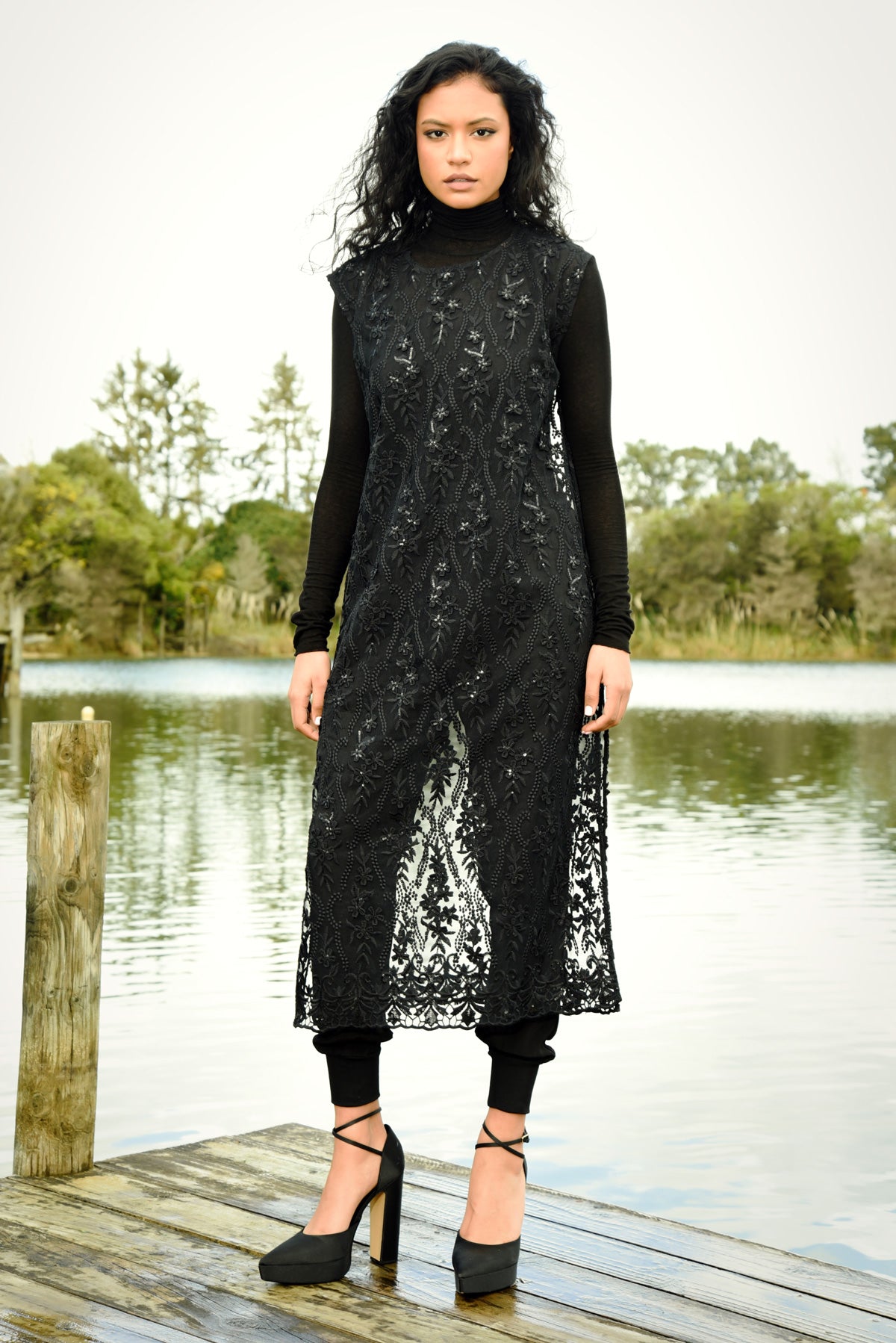"Curate by Trelise Cooper Lustre for Life black sequined lace column dress"