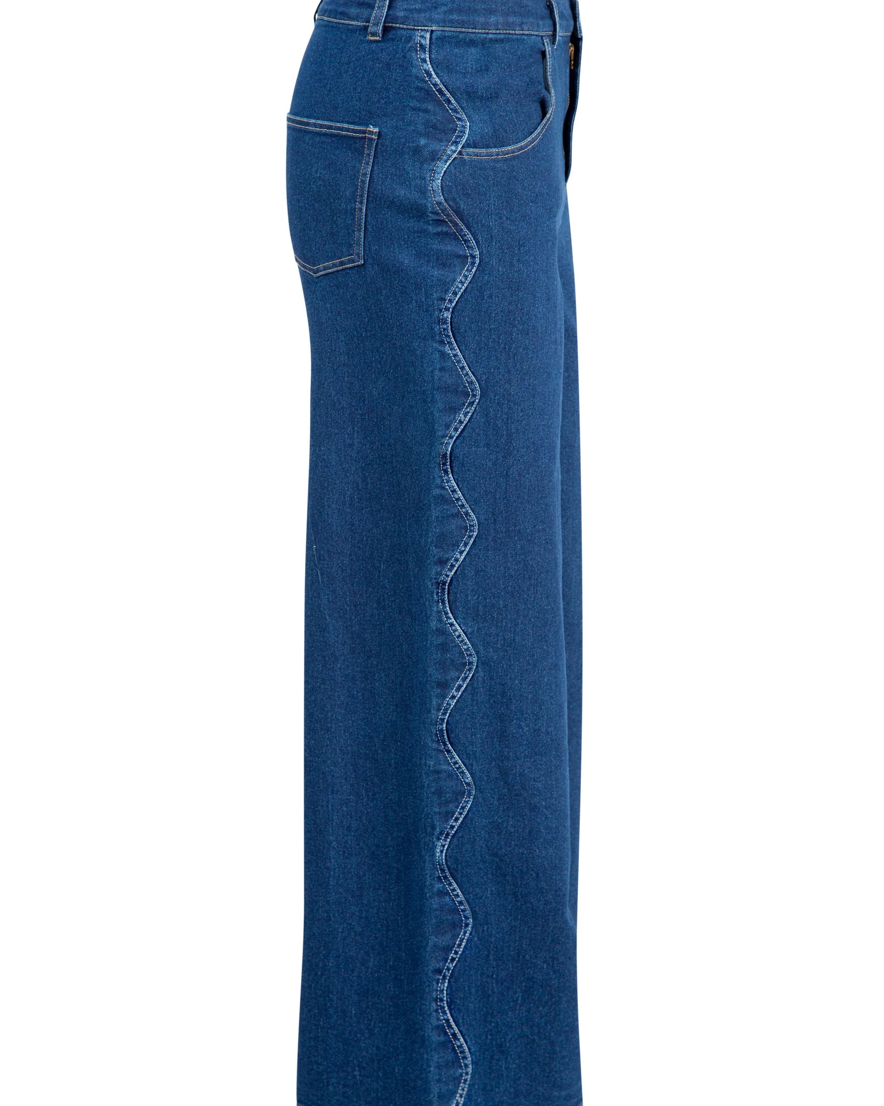 Blue denim skirt on a white background