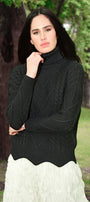 "Curate by Trelise Cooper Warm Thoughts Jumper in Black — cable knit roll neck with scalloped hem"