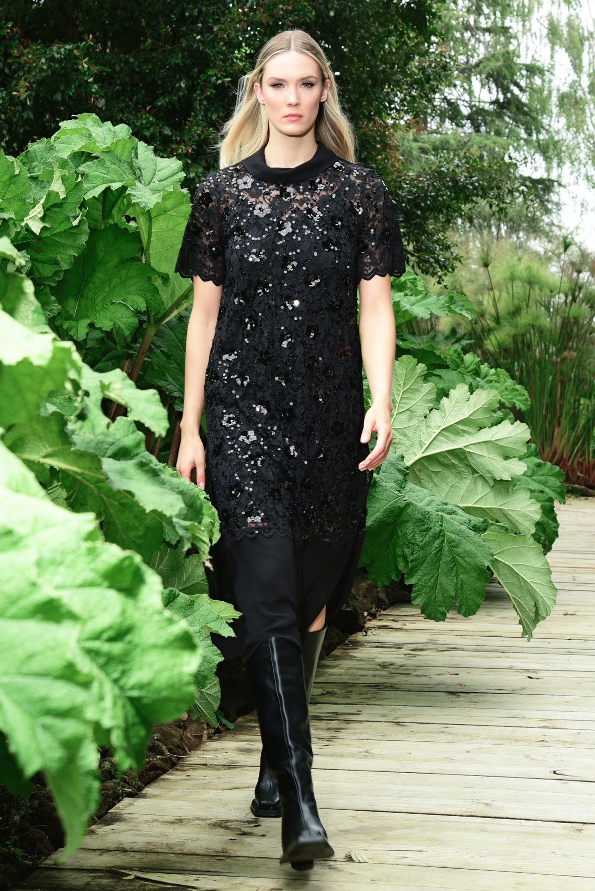 "Curate by Trelise Cooper Cabaret Club Dress in Black Sparkle — sequin lace with flutter sleeves"