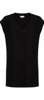 Black sleeveless sweater vest on a white background
