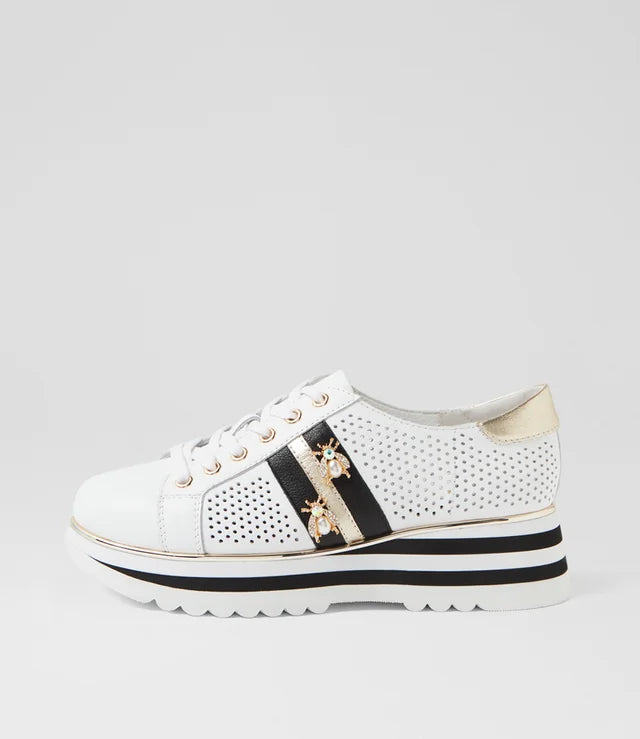 Eaglesy White Black Multi Flat Lace Ups by Django and Juliet