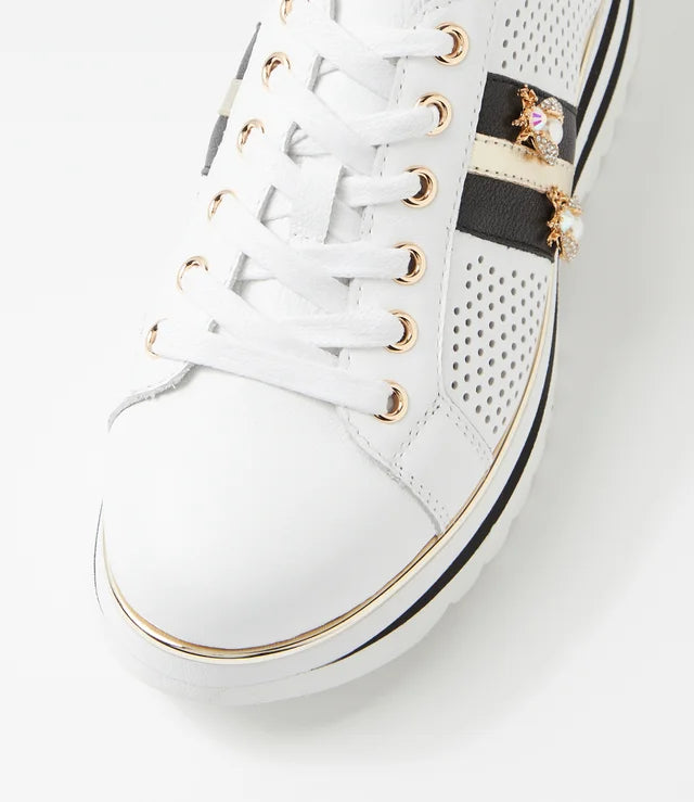 Eaglesy White Black Multi Flat Lace Ups by Django and Juliet
