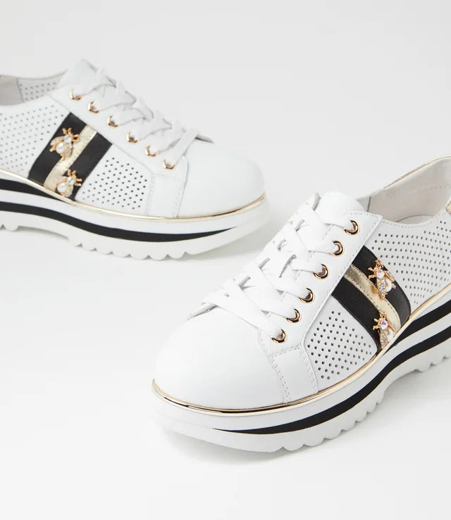 Eaglesy White Black Multi Flat Lace Ups by Django and Juliet