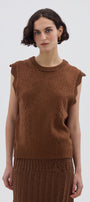 Iris & Wool Scallop Vest in Walnut — 100% Merino Wool scalloped sleeve crew neck knit vest"