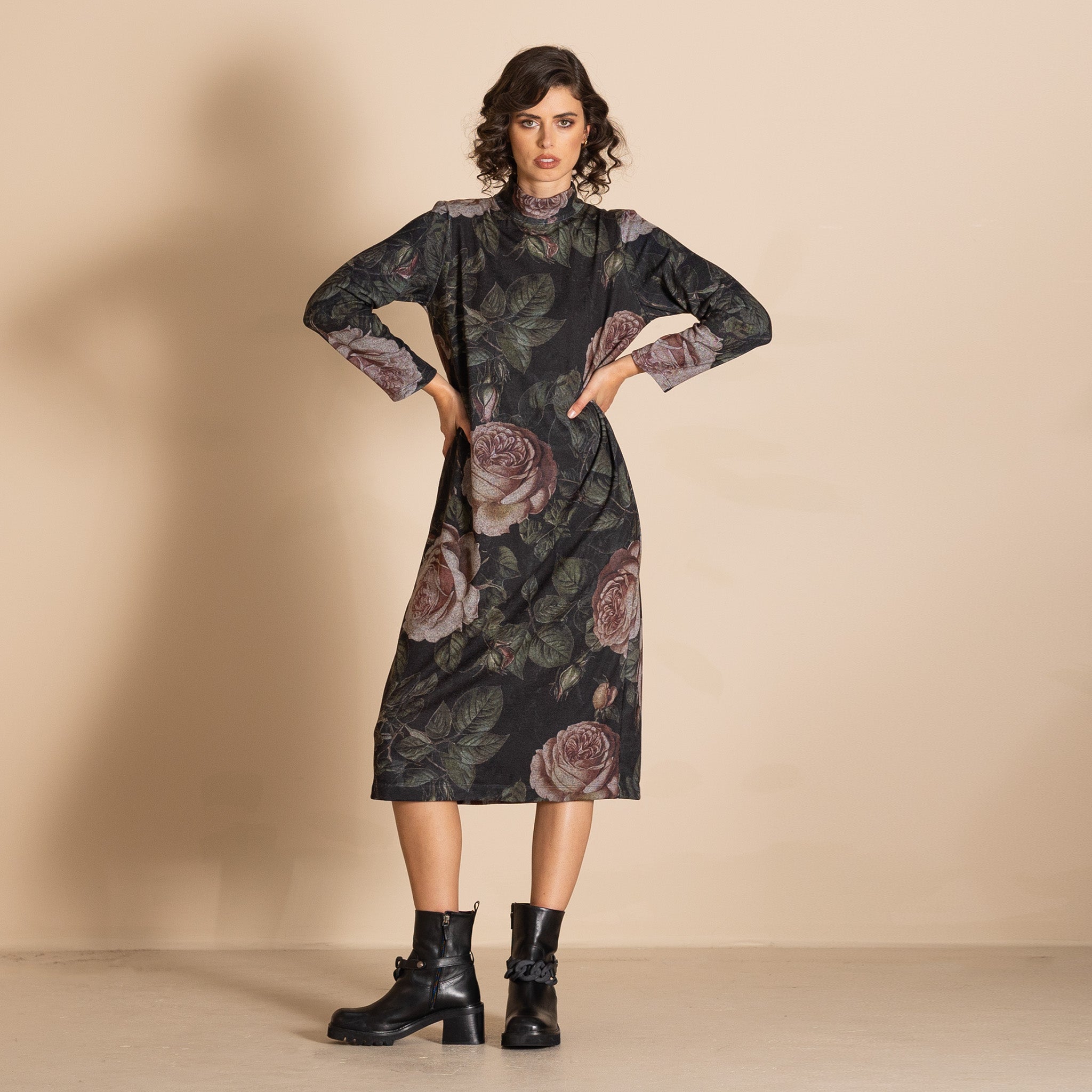 Old Roses Knit Hi Crew Dress
